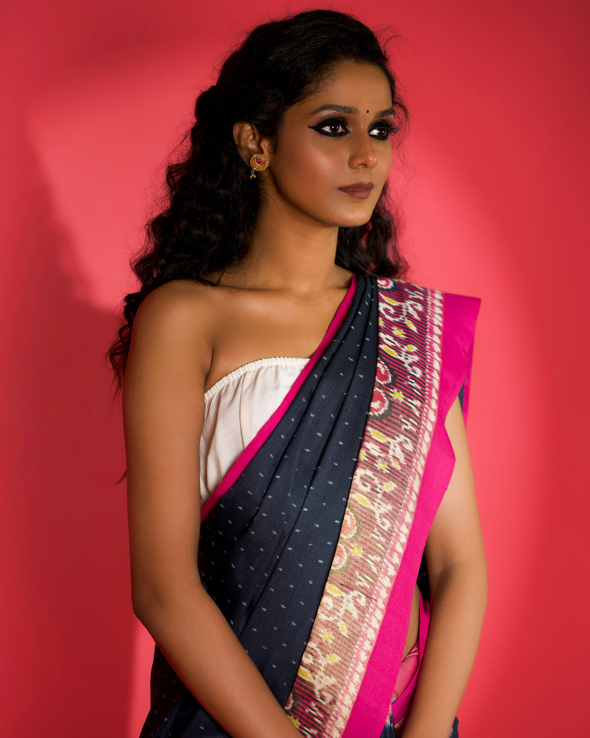 SAANJH MAYURA Ikat Eri Silk Saree